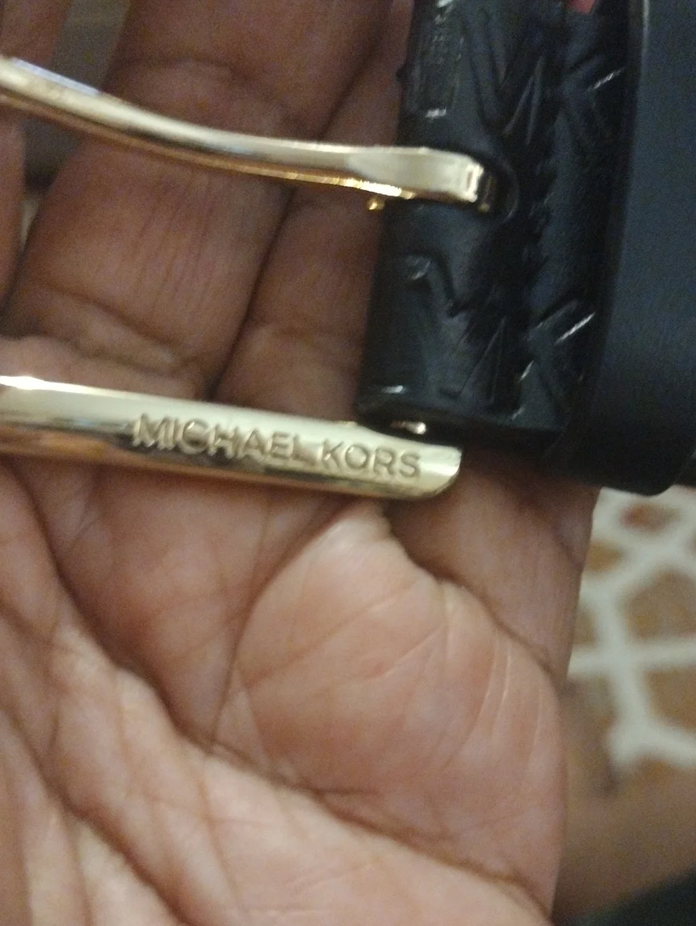Michael Kors Gold and Black Men's Belt Buckle Detail